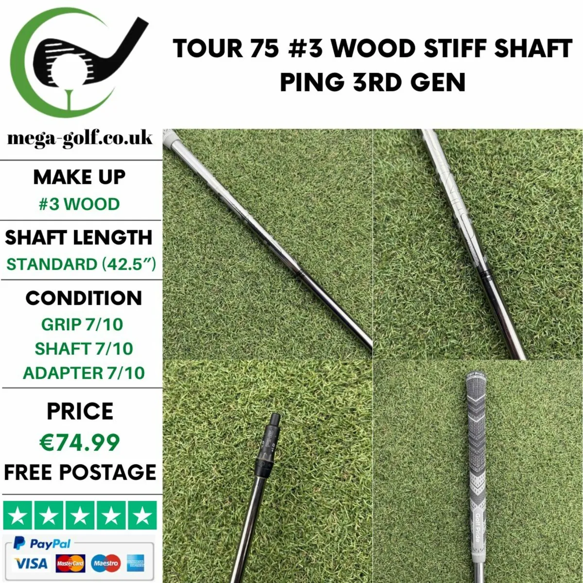 TOUR 75 #3 WOOD STIFF SHAFT / PING 3RD GEN - Image 1