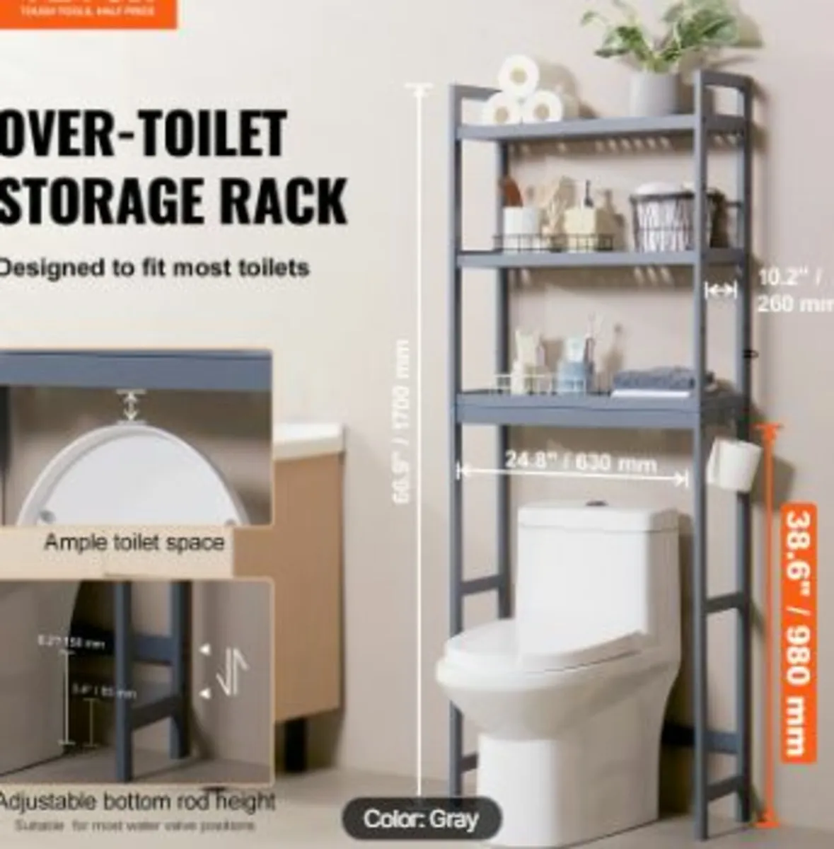 Over the Toilet Storage 3-Tier Bathroom Shelf Rack - Image 2