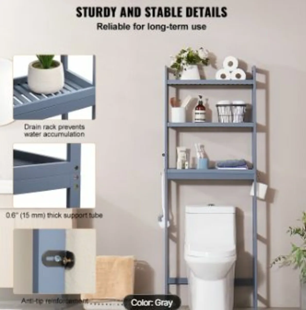 Over the Toilet Storage 3-Tier Bathroom Shelf Rack - Image 4