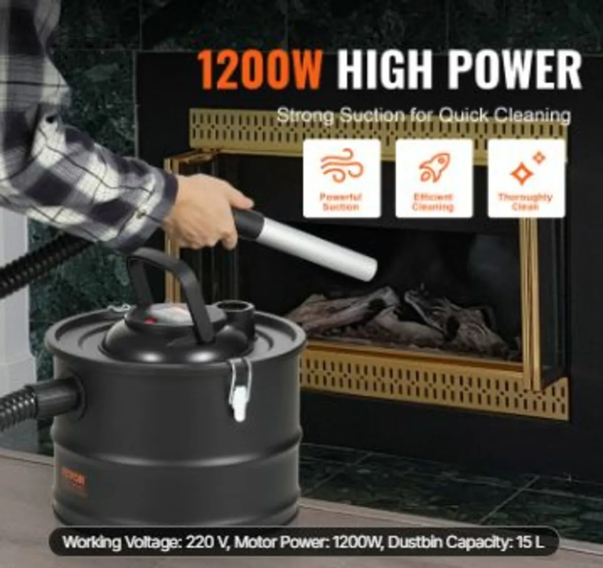 Ash Vacuum Cleaner 15L 1200W for Fireplaces - Image 2