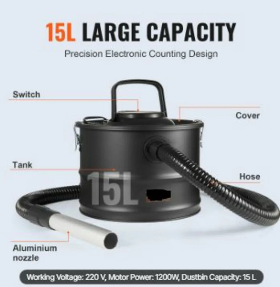 Ash Vacuum Cleaner 15L 1200W for Fireplaces - Image 3