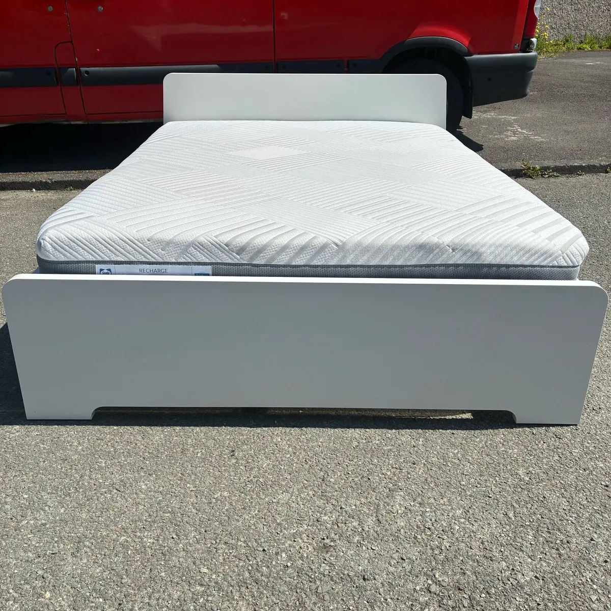 White 5ft King Bed Frame & Mattress - Image 1