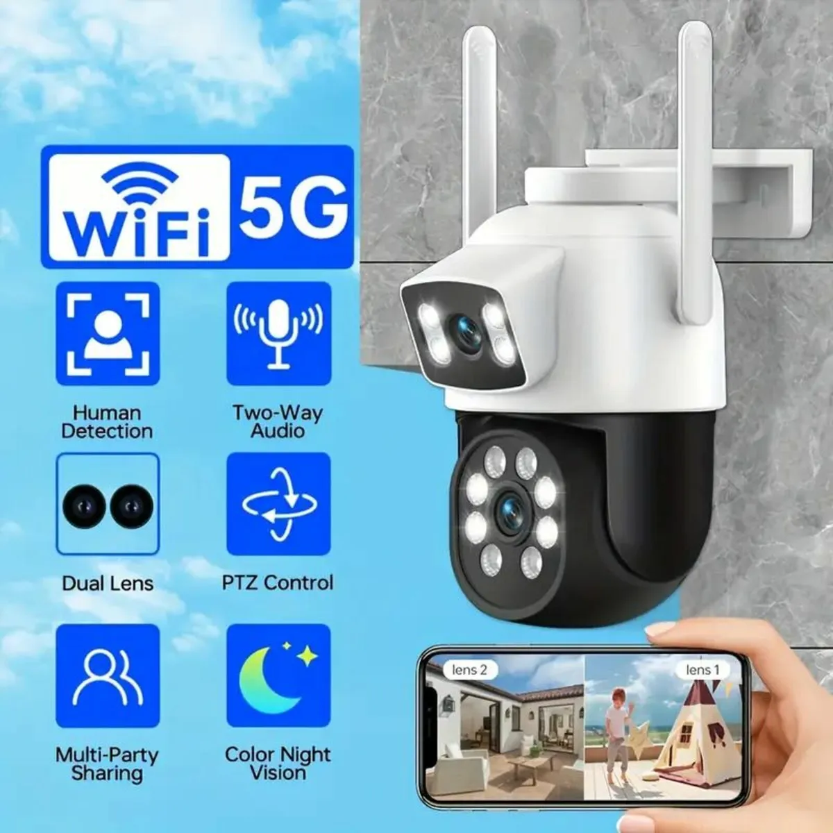 ZHXINSD Dual Lens WiFi Security Camera - Image 1