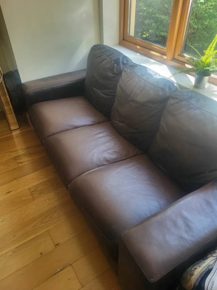 3 person Brown Leather sofa free to take away - Image 1