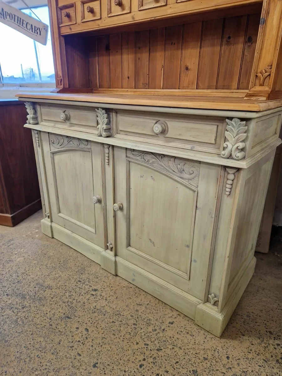 Vintage pine kitchen dresser, sage green - Image 2
