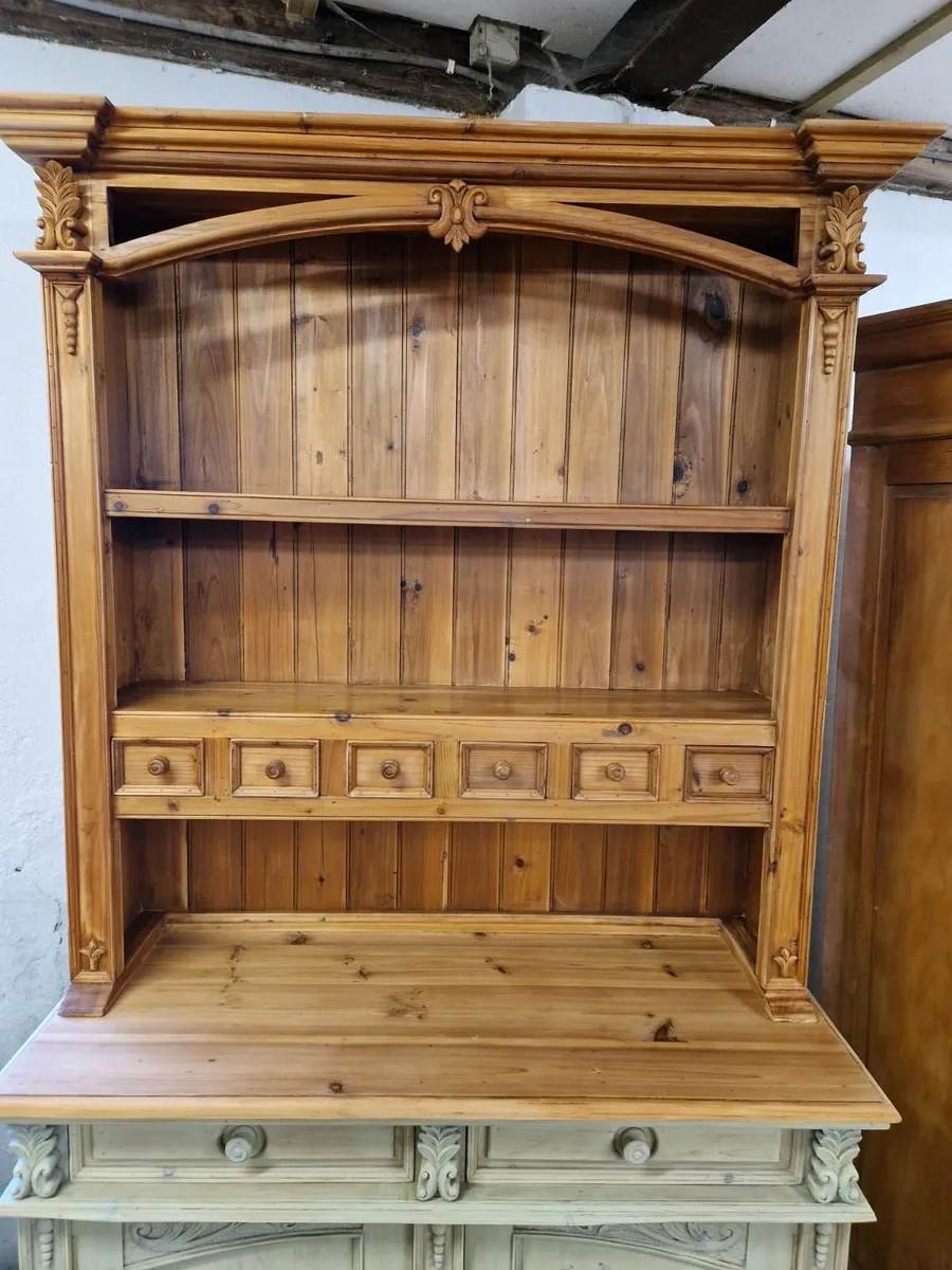 Vintage pine kitchen dresser, sage green - Image 3