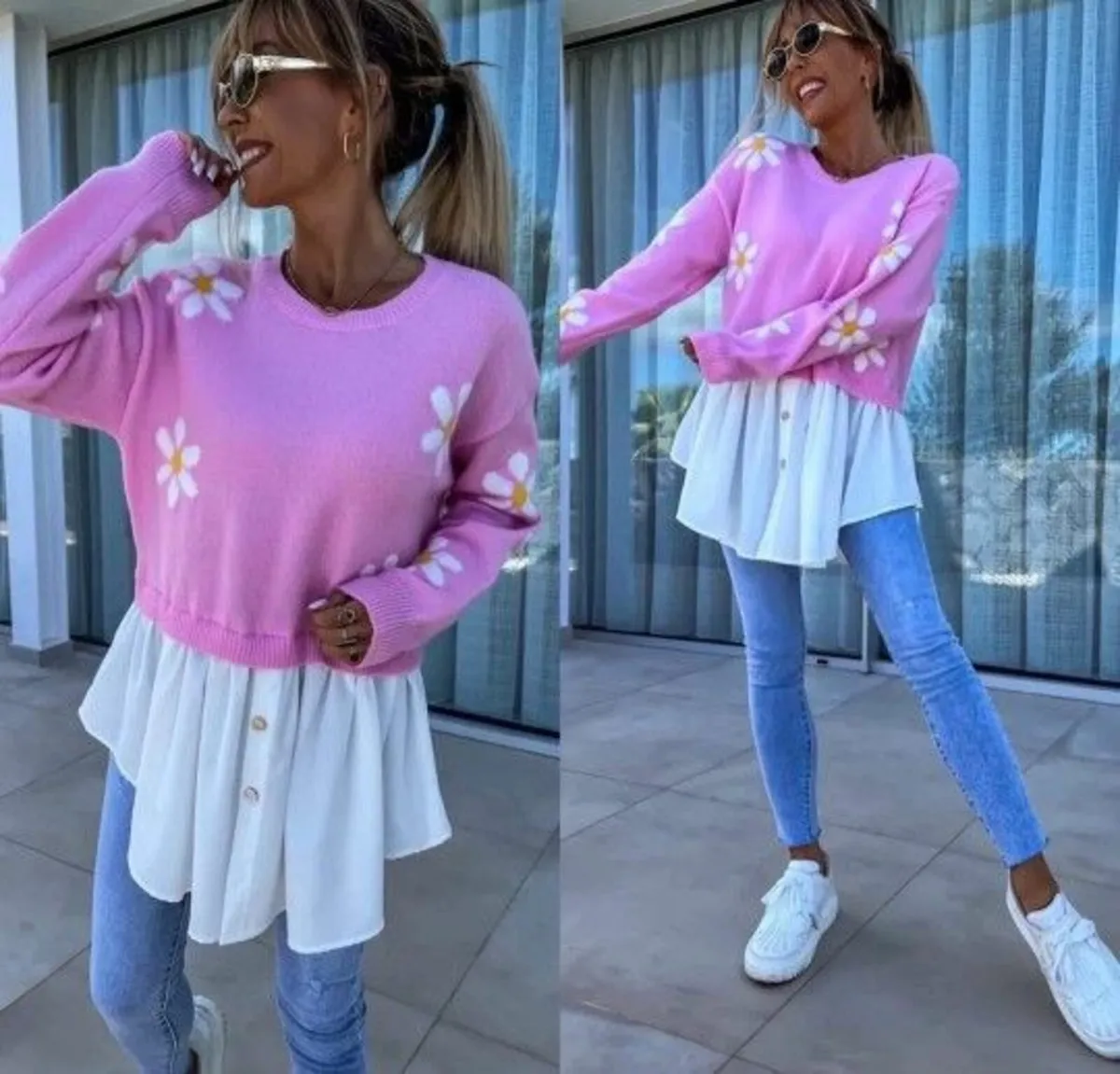 Women's pink floral sweater size uni - Image 1