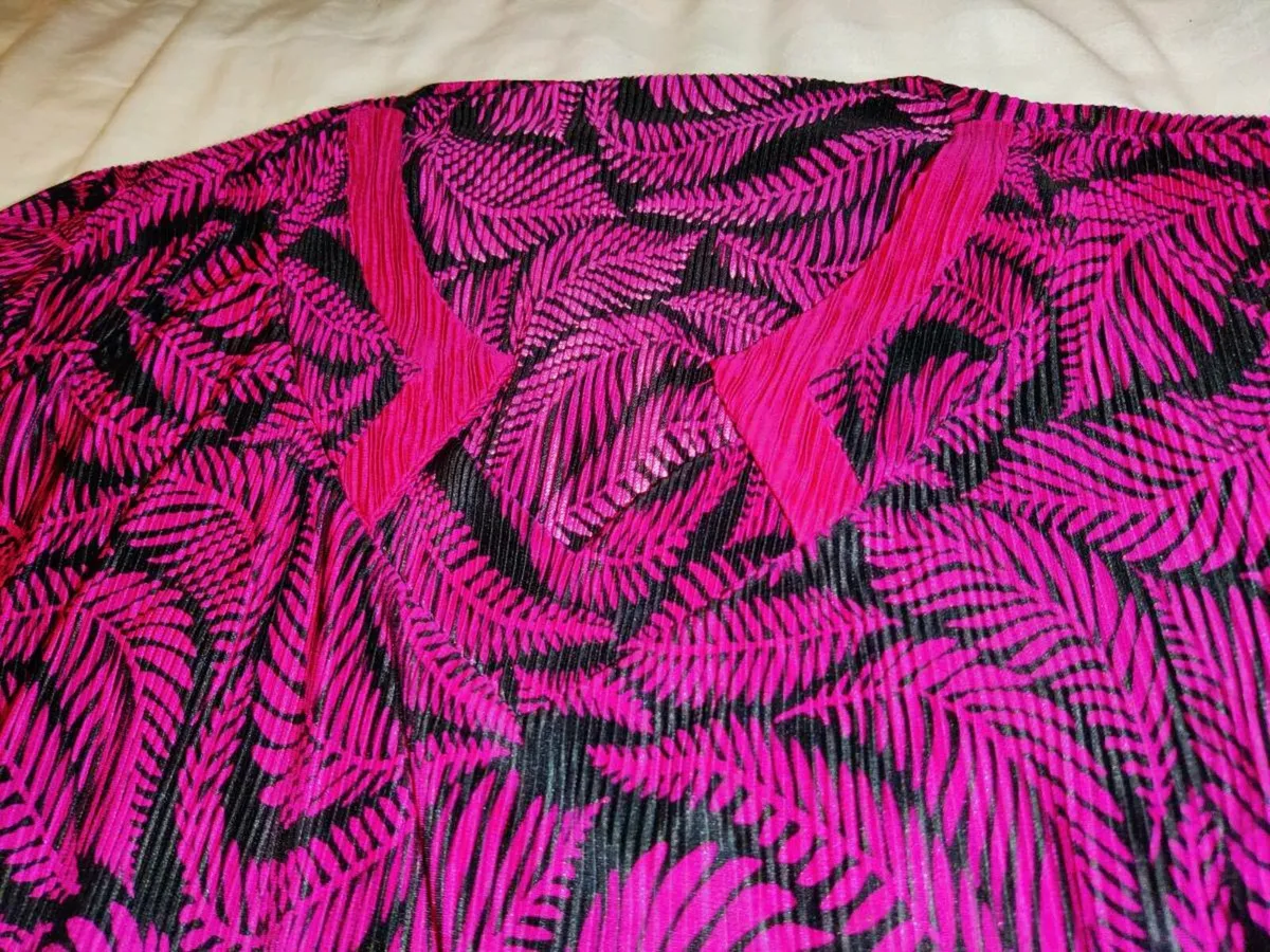 HOT PINK, New Creased Soft Satin Slip Over Blouse - Image 1
