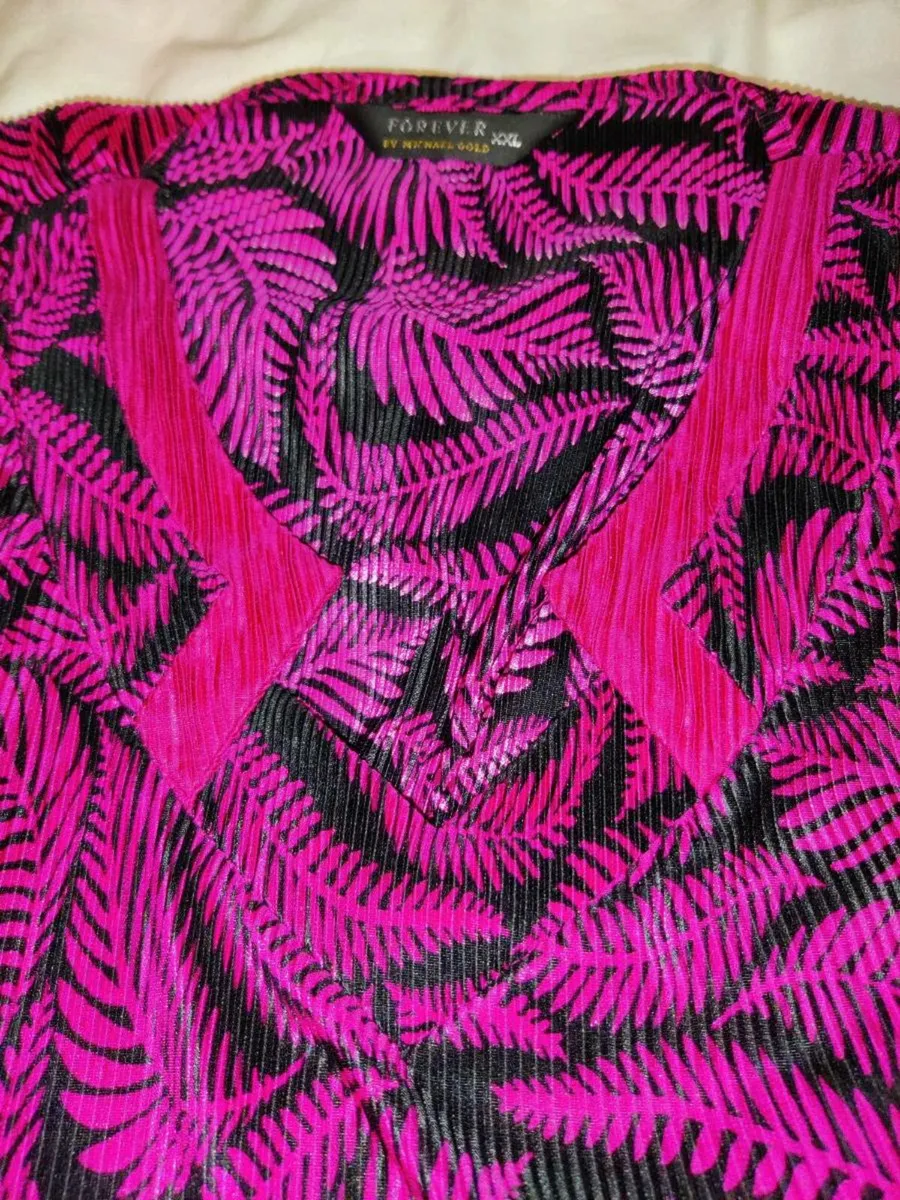 HOT PINK, New Creased Soft Satin Slip Over Blouse - Image 2