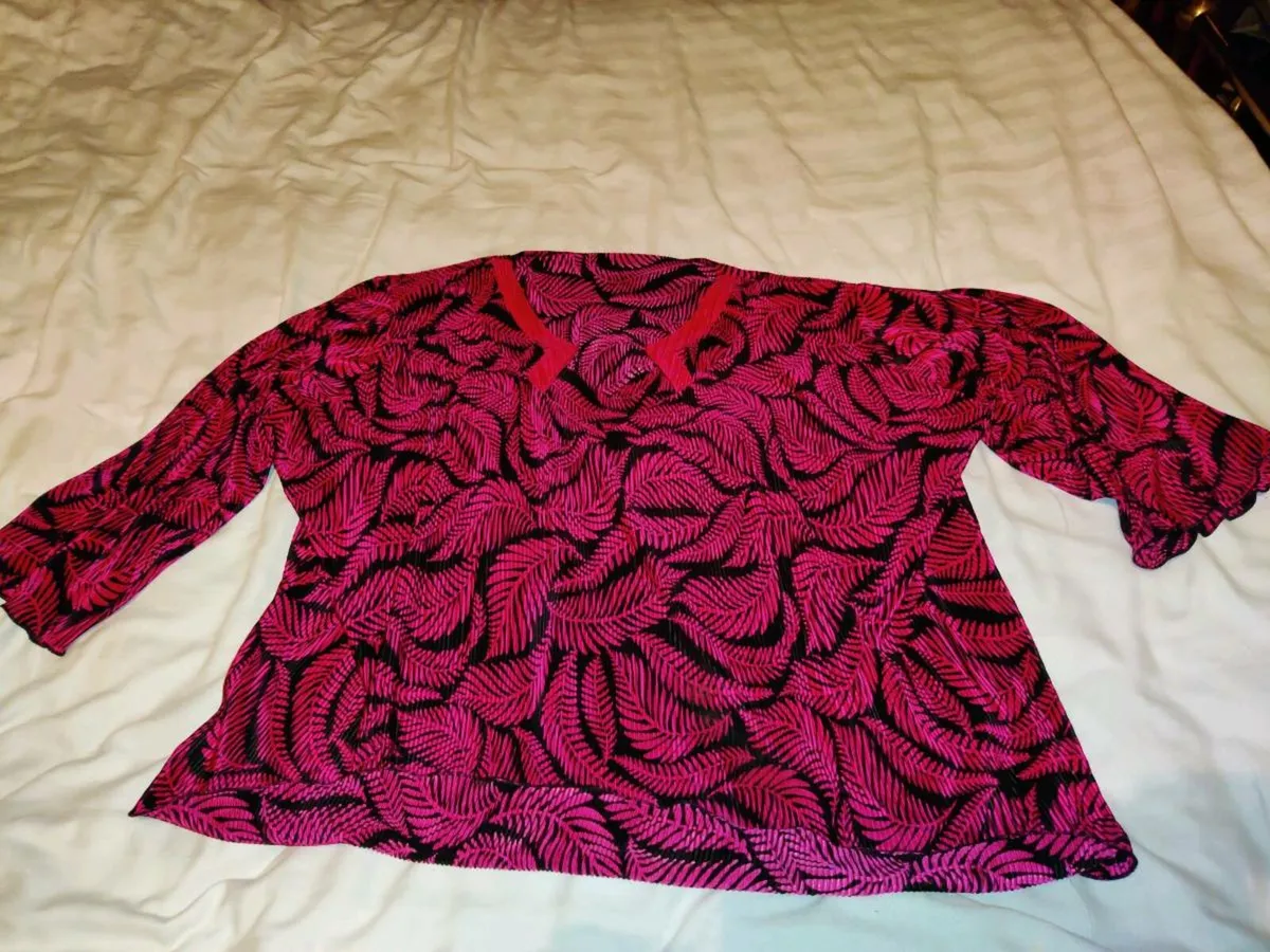 HOT PINK, New Creased Soft Satin Slip Over Blouse - Image 3