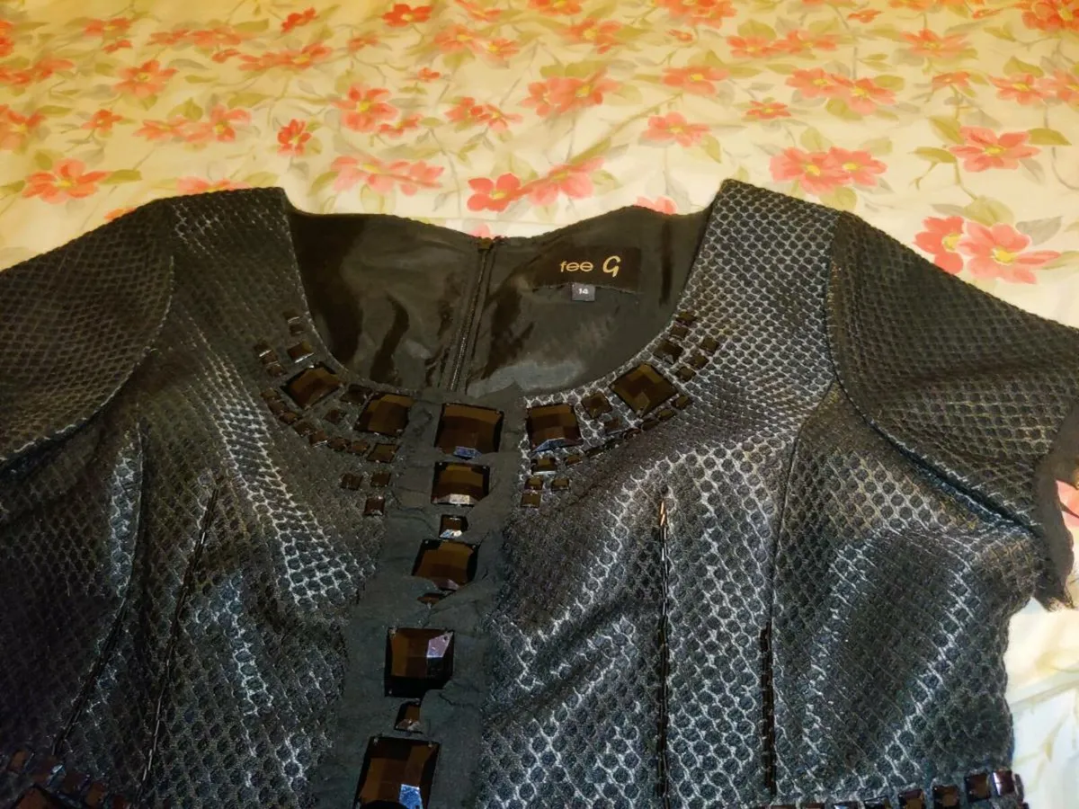 BLACK SATIN BEJEWELED, New Heavy Evening Dress ! - Image 2