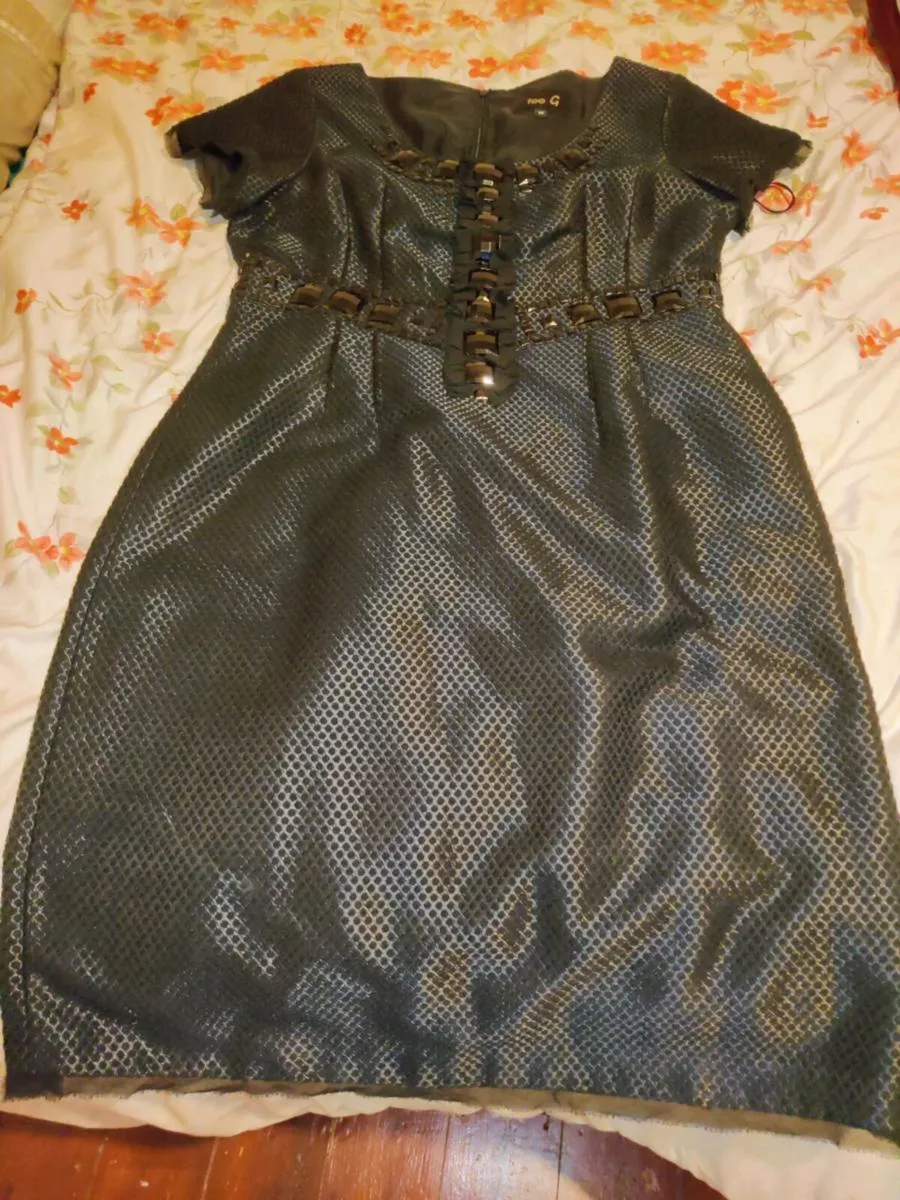 BLACK SATIN BEJEWELED, New Heavy Evening Dress ! - Image 4