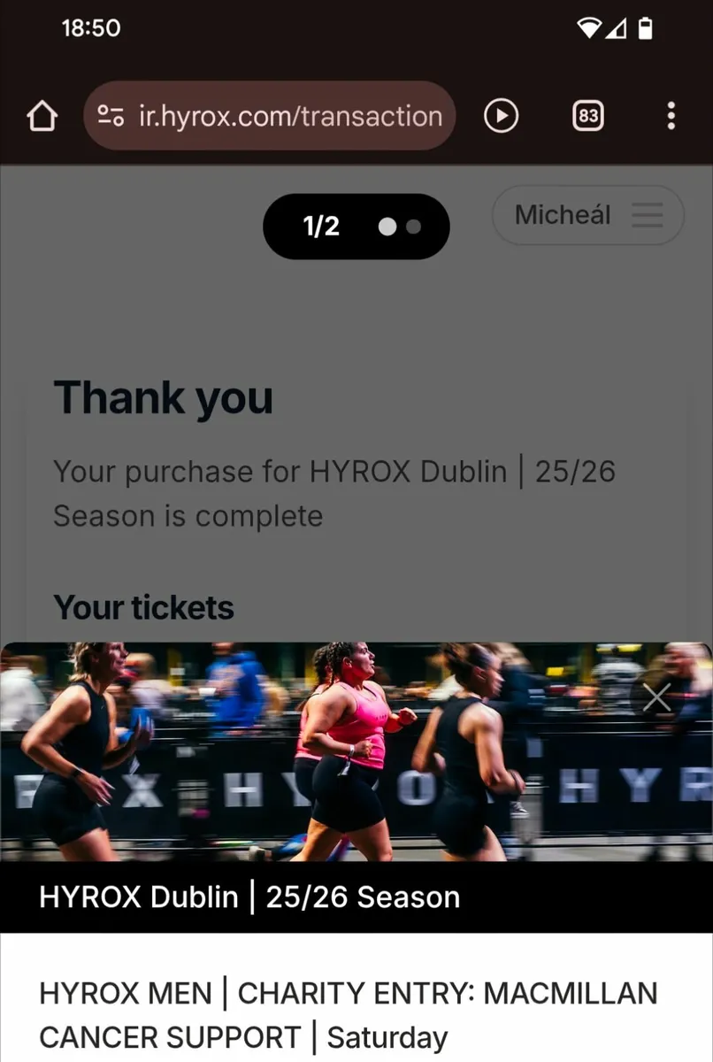Hyrox Dublin Charity Entry Tickets (2 tickets)