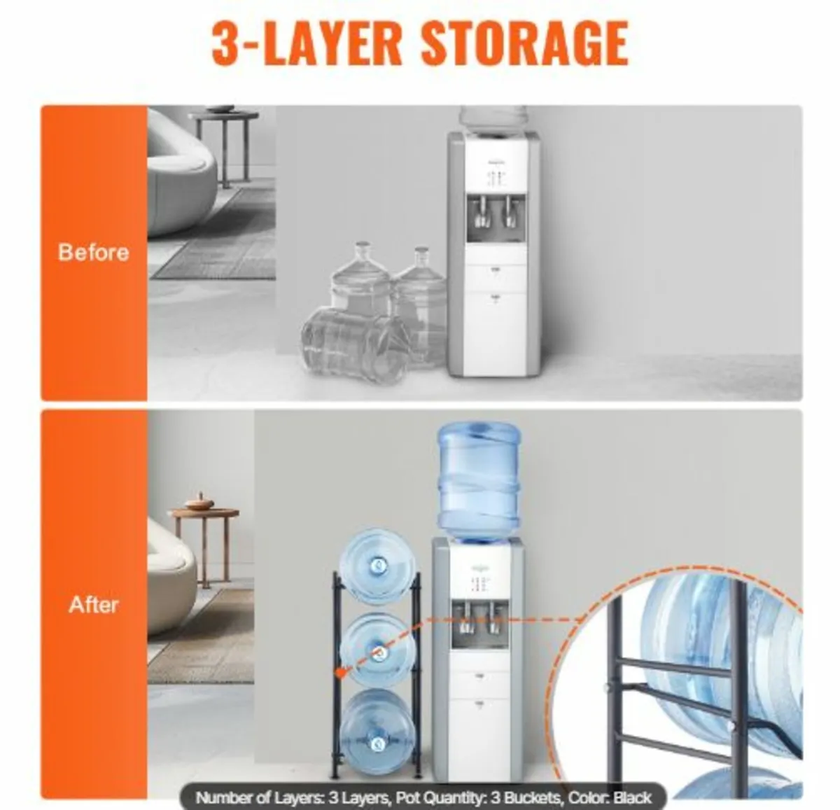 3 Tiers Water Jug Holder Single Row Water Bottle - Image 2