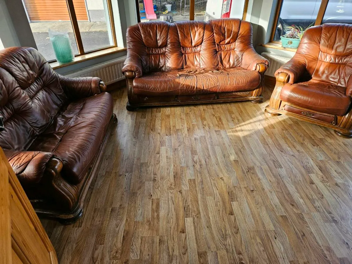 Half wooden  half leather suite of furniture - Image 1