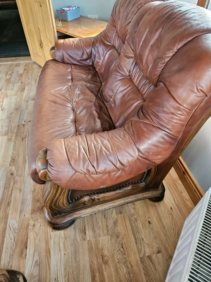 Half wooden  half leather suite of furniture - Image 2