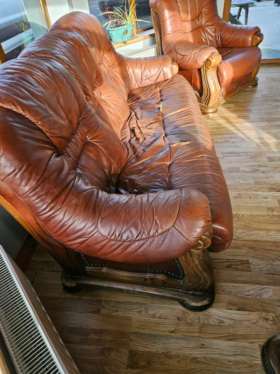 Half wooden  half leather suite of furniture - Image 3