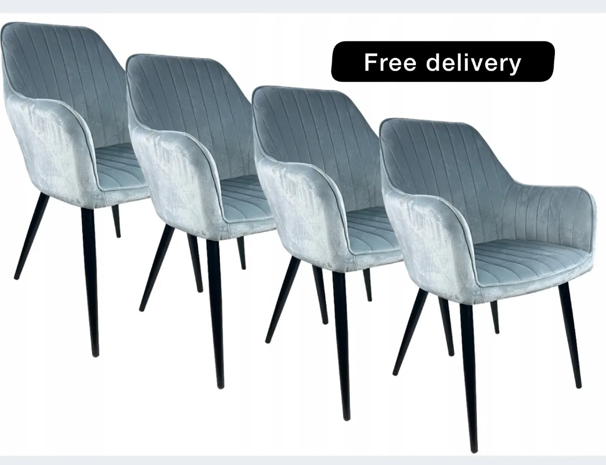4x Upholstered Grey Velour Chairs - Image 1