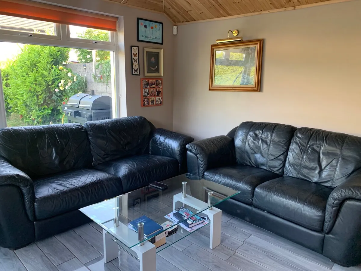3 & 2 seater black leather couch