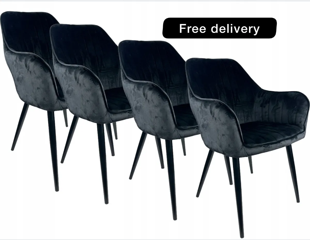 4x Upholstered Grey Velour Chairs - Image 1