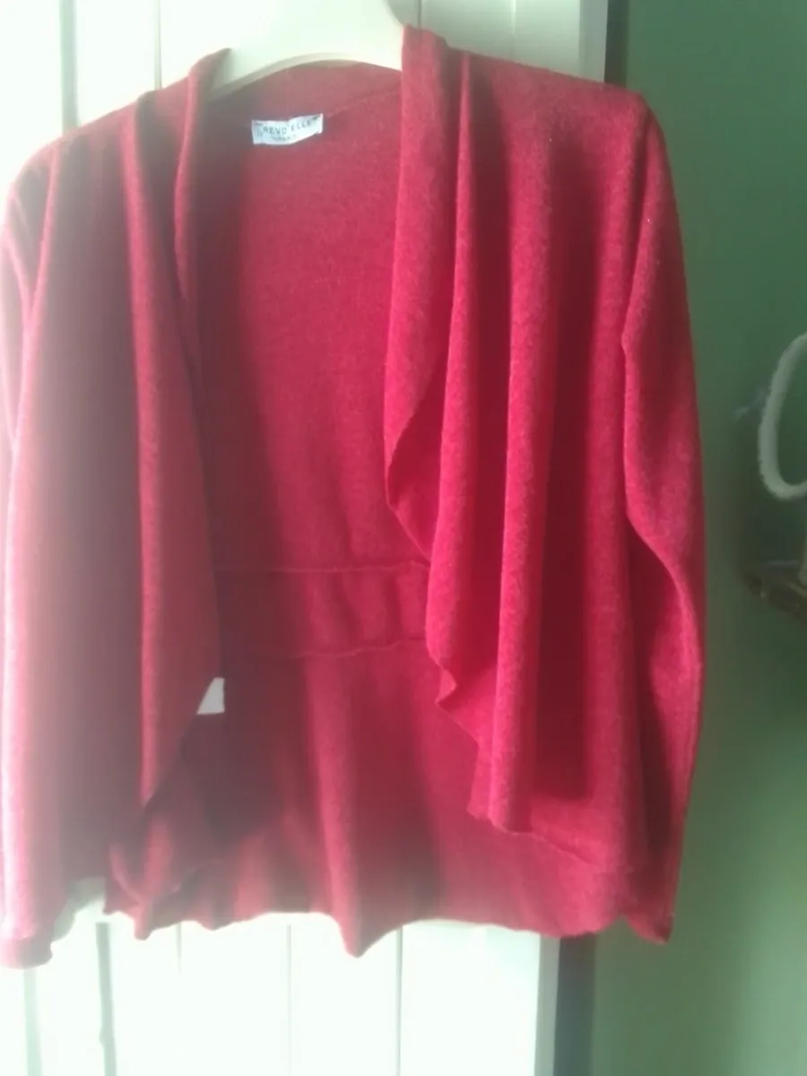 Red FINE KNIT DESIGNER WATERFALL CARDIGAN 12 - Image 4