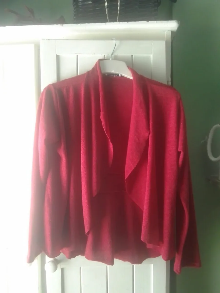 Red FINE KNIT DESIGNER WATERFALL CARDIGAN 12 - Image 2