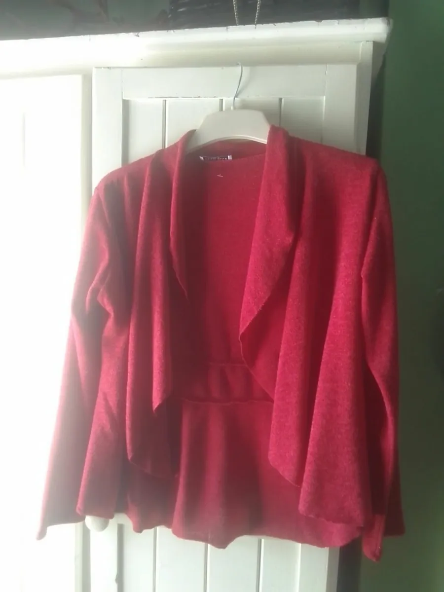 Red FINE KNIT DESIGNER WATERFALL CARDIGAN 12 - Image 1