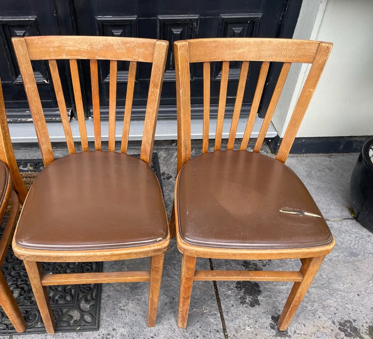 2 x Leather Padded Vintage Kitchen Dining Chairs