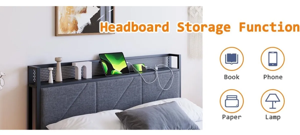 Floating Double Bed Frame with LED Lights & USB Ch - Image 2