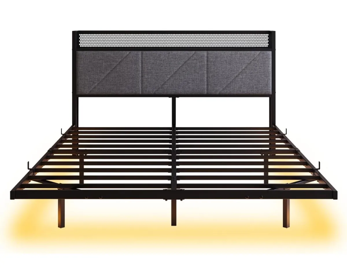 Floating Double Bed Frame with LED Lights & USB Ch - Image 3