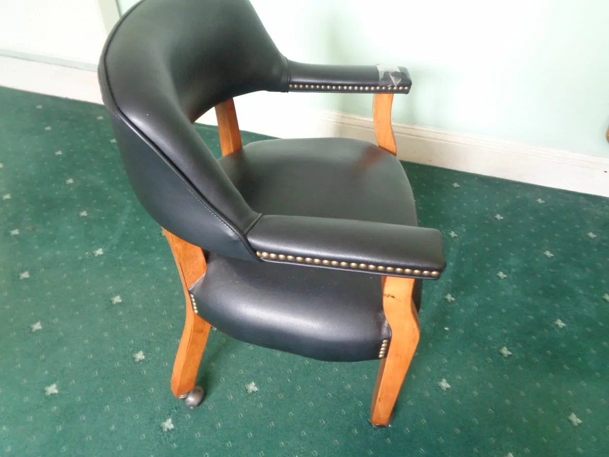 Vintage Faux Leather Arm Chair with Castors - Image 2
