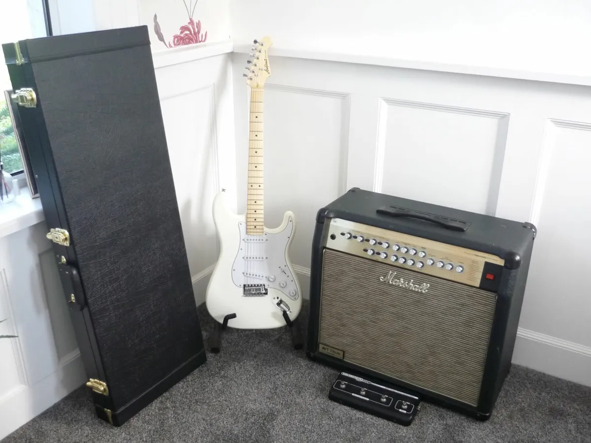 Aria Pro II STG, Marshall AVT100XT Tribute + Case - Image 1