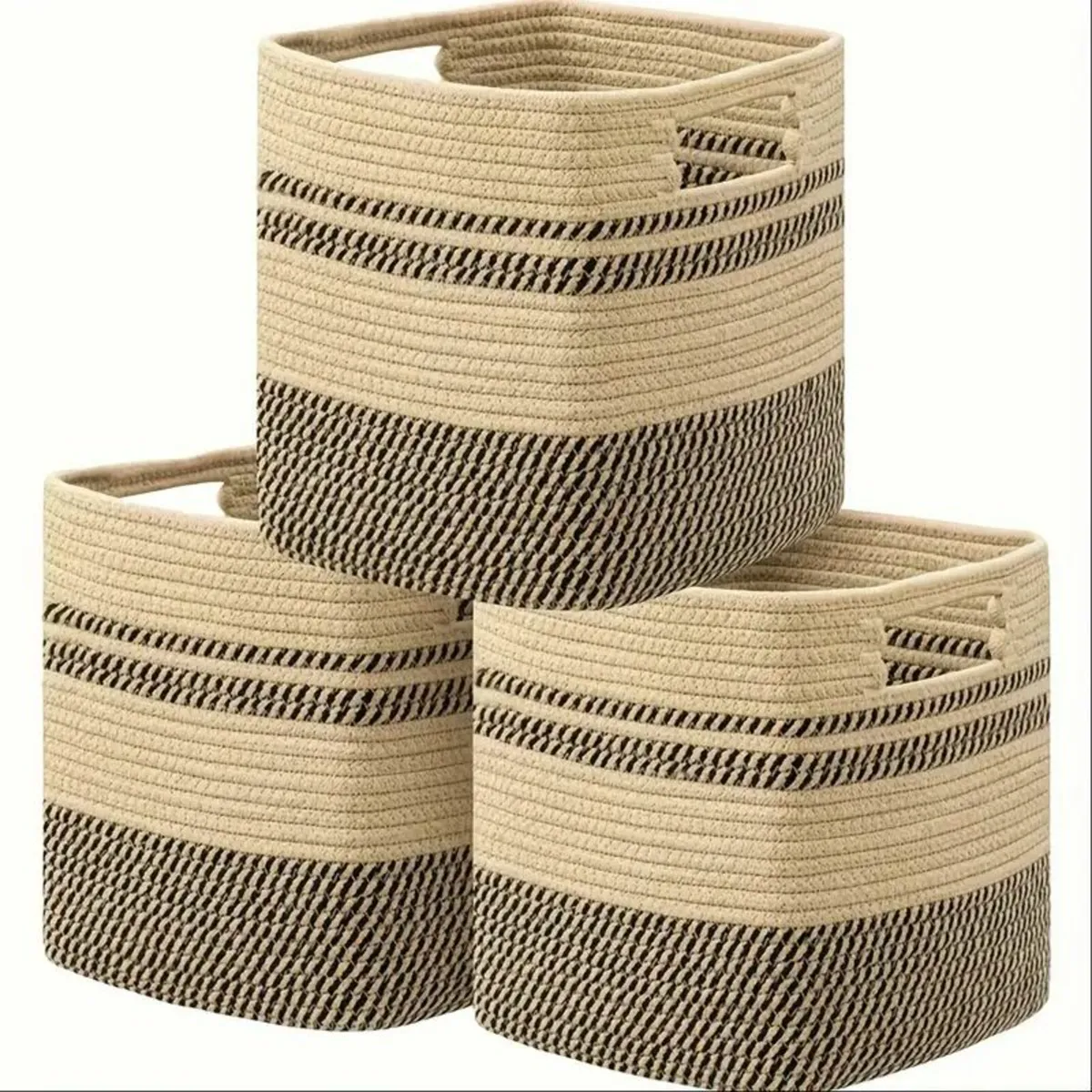 Beige Woven Storage Bins - Image 1