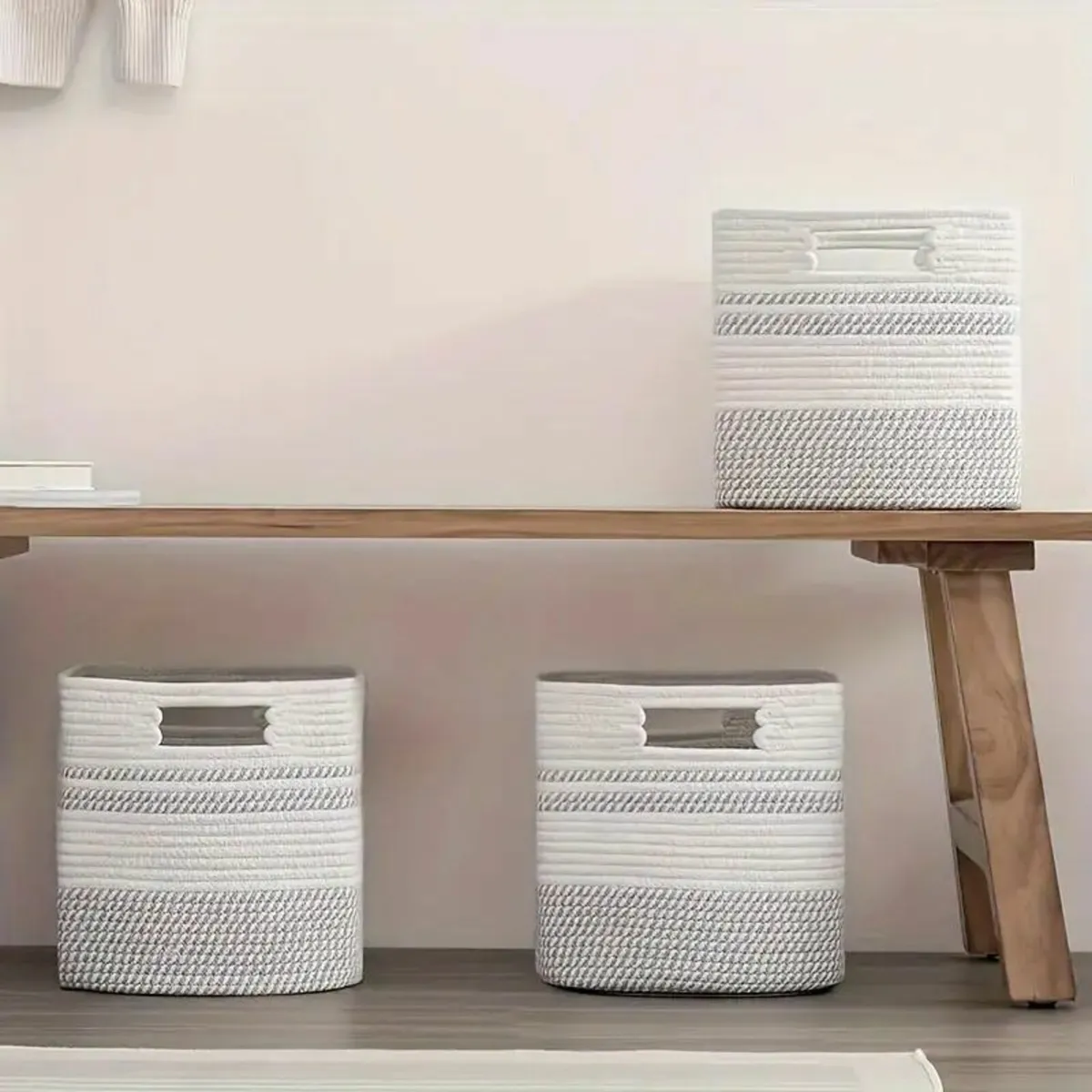 Beige Woven Storage Bins - Image 4
