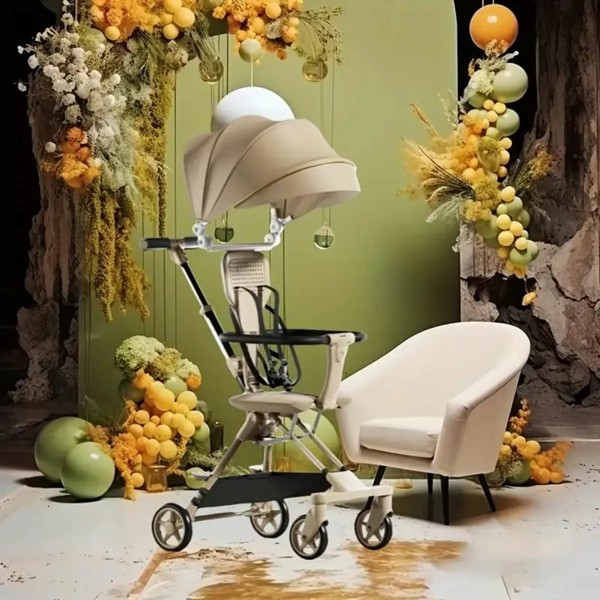 Model with Folding Stroller with Sunshade - Image 1