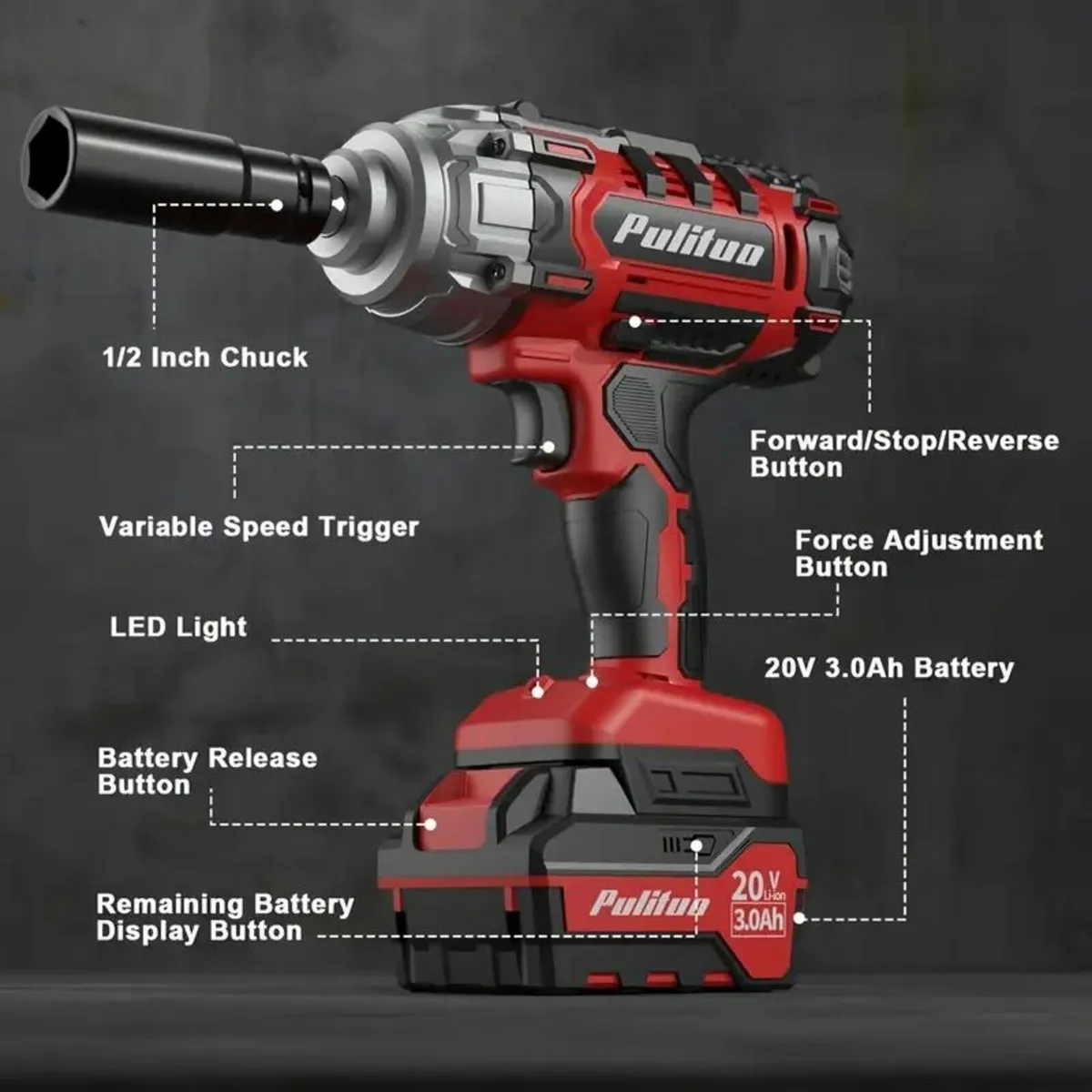 PULITUO 20V Cordless Impact Wrench - Image 3