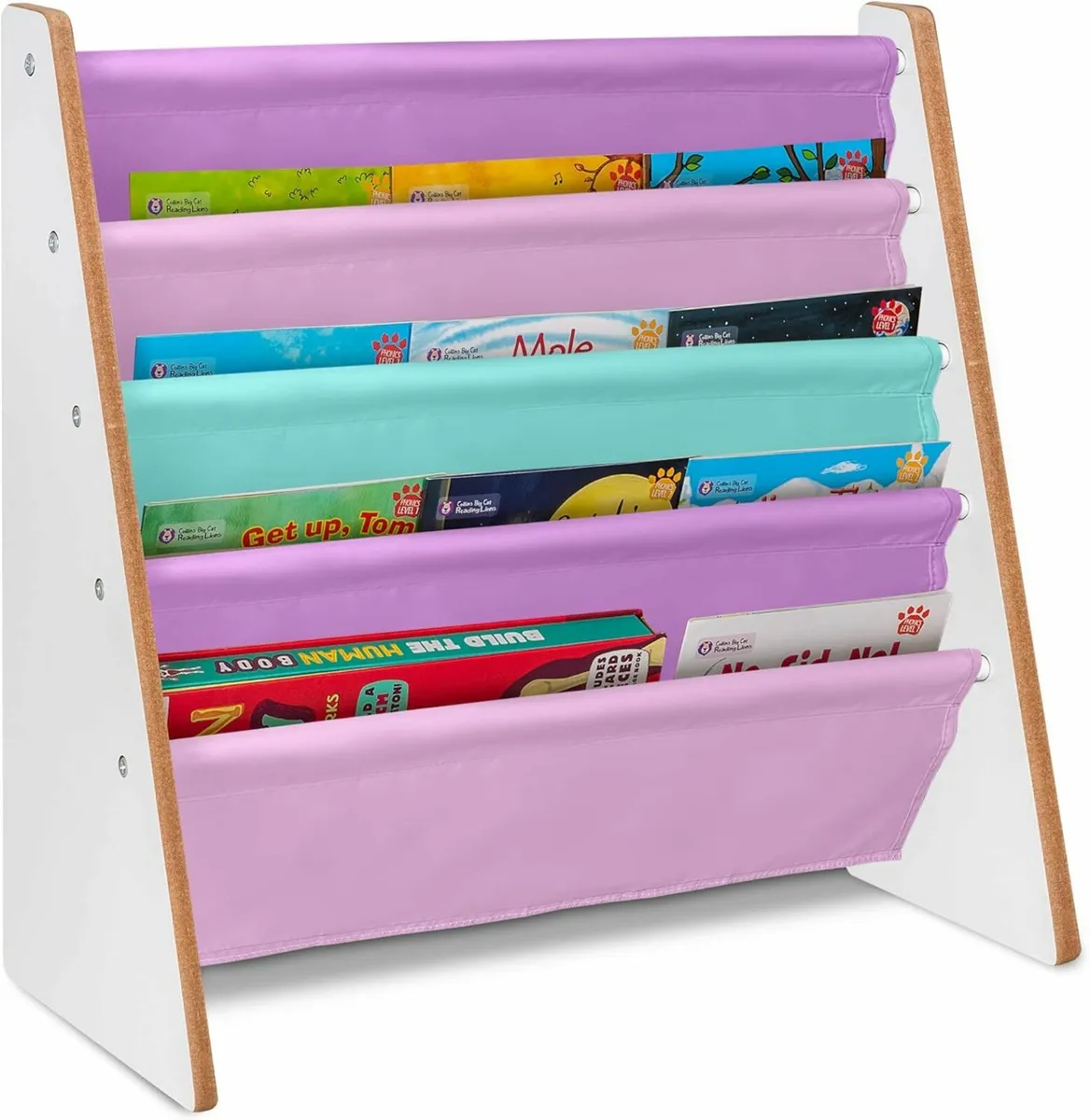 Childrens Colourful Sling Storage Bookshelf Pink - Image 1