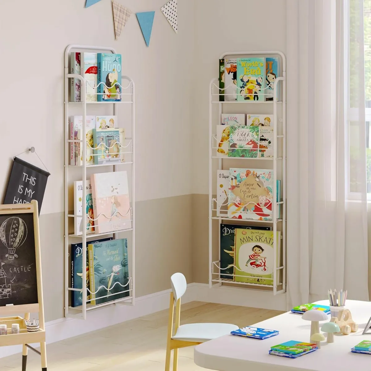 Kids Bookcase Wall Shelf 4 Tier Bookshelf Storage - Image 3