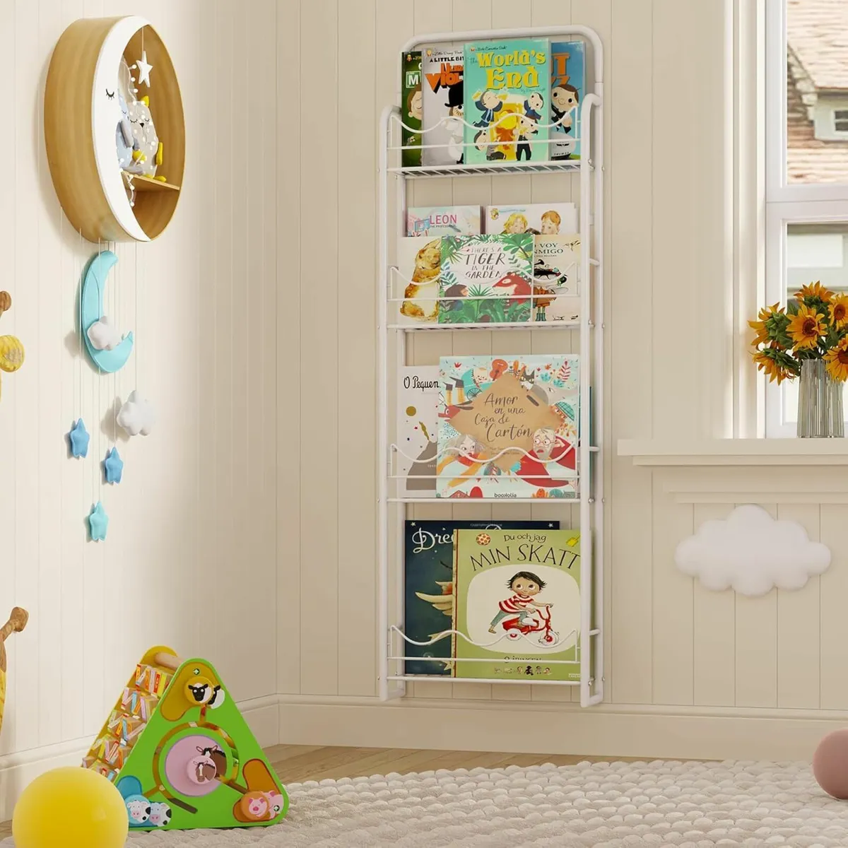 Kids Bookcase Wall Shelf 4 Tier Bookshelf Storage - Image 1