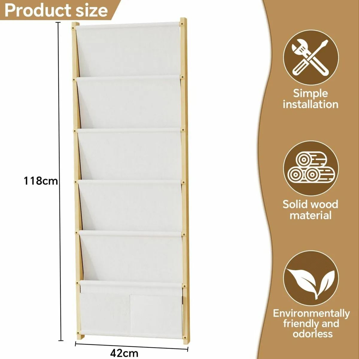 Wood 6-Tier Wall Mounted Kids Bookshelf bookcase - Image 2