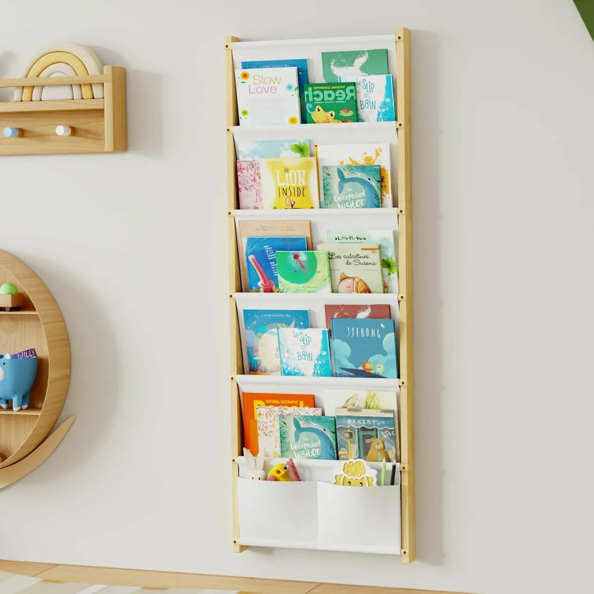 Wood 6-Tier Wall Mounted Kids Bookshelf bookcase - Image 3