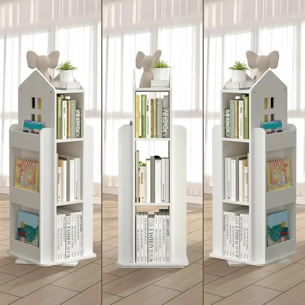 Rotating Kids Bookshelf 3 Tier Bookcase Storage - Image 3