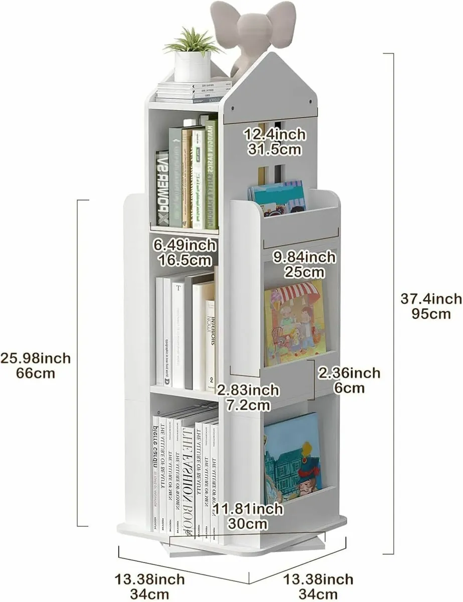 Rotating Kids Bookshelf 3 Tier Bookcase Storage - Image 4