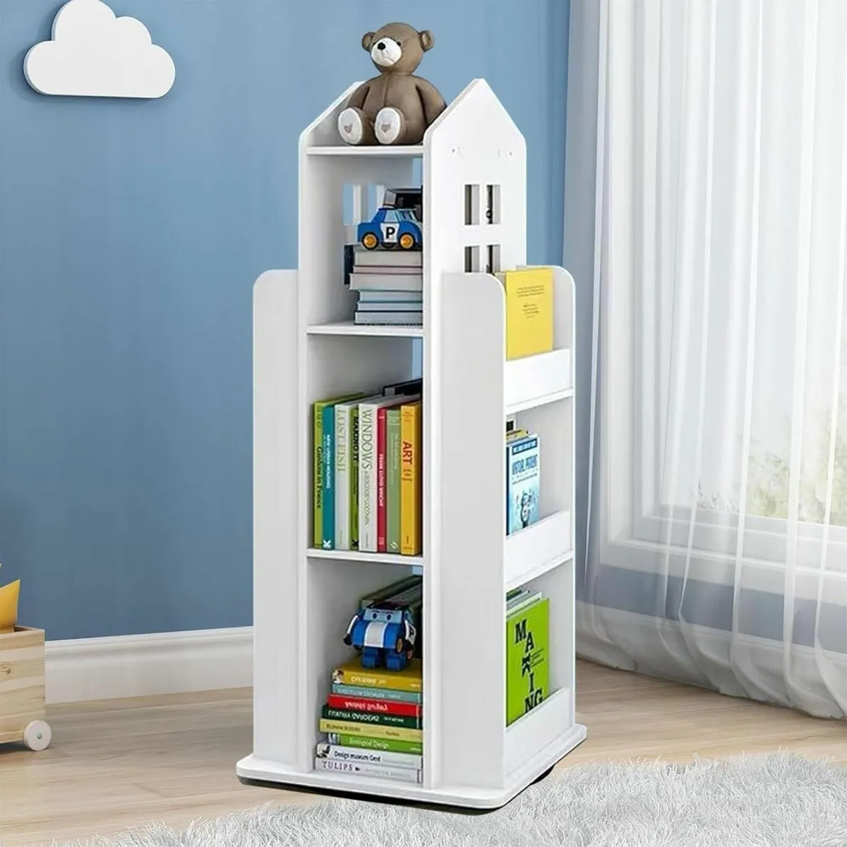 Rotating Kids Bookshelf 3 Tier Bookcase Storage - Image 1