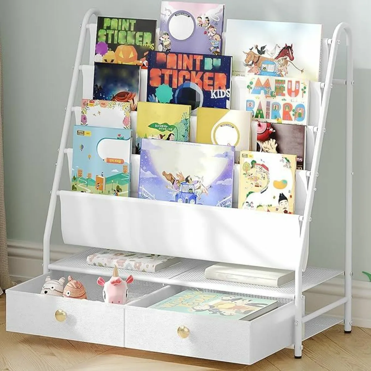 Kids Bookshelf 4 Tier Bookcase Drawers, Storage - Image 1