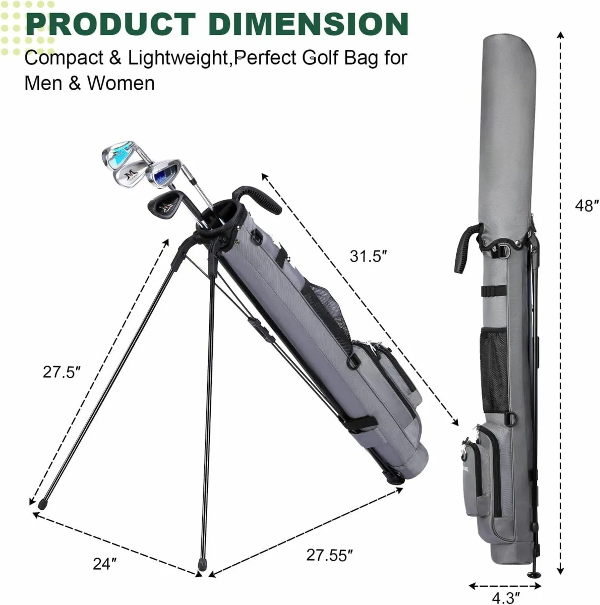 Golf Stand Bag 2 Way Divider 2 Pockets Adjustable - Image 3