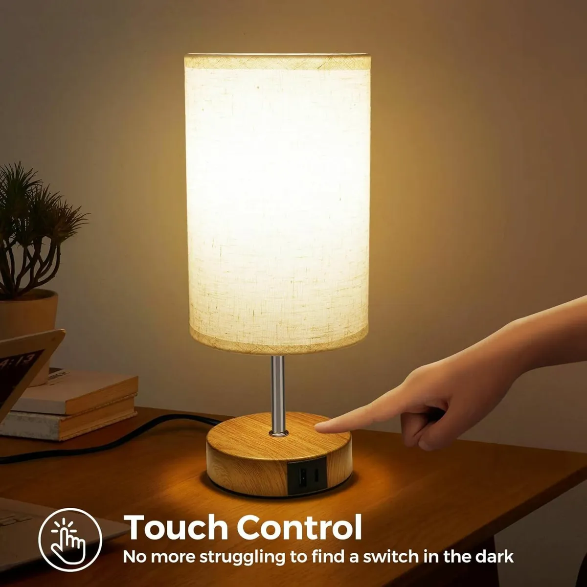 Bedside Lamps Set of 2, Touch Lamps USB A+C - Image 2