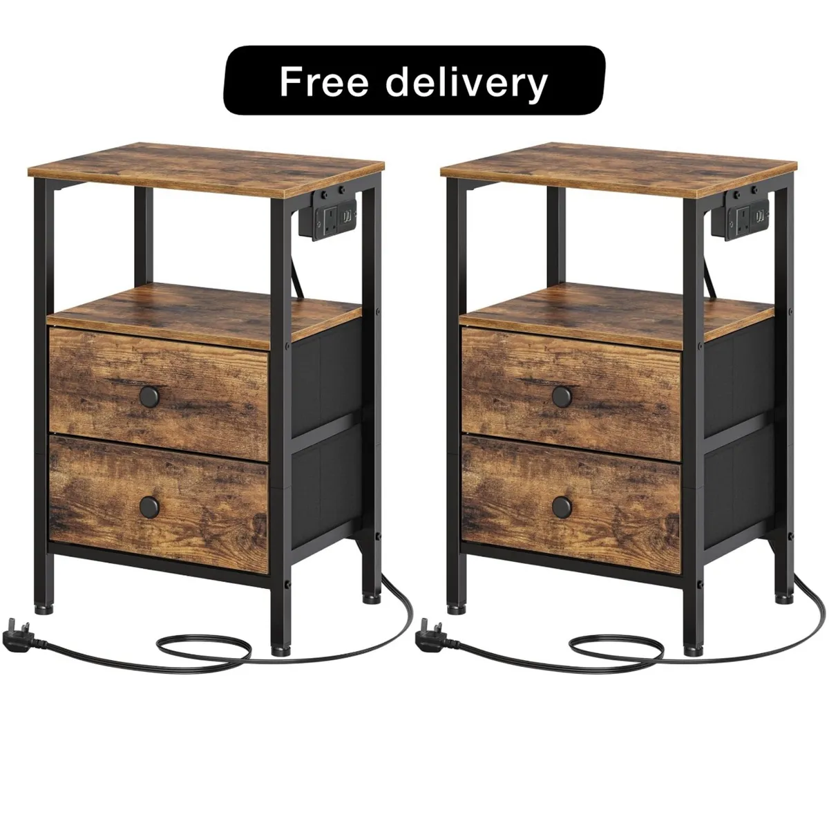 Bedside Table with Charging Station, End Table wit - Image 1