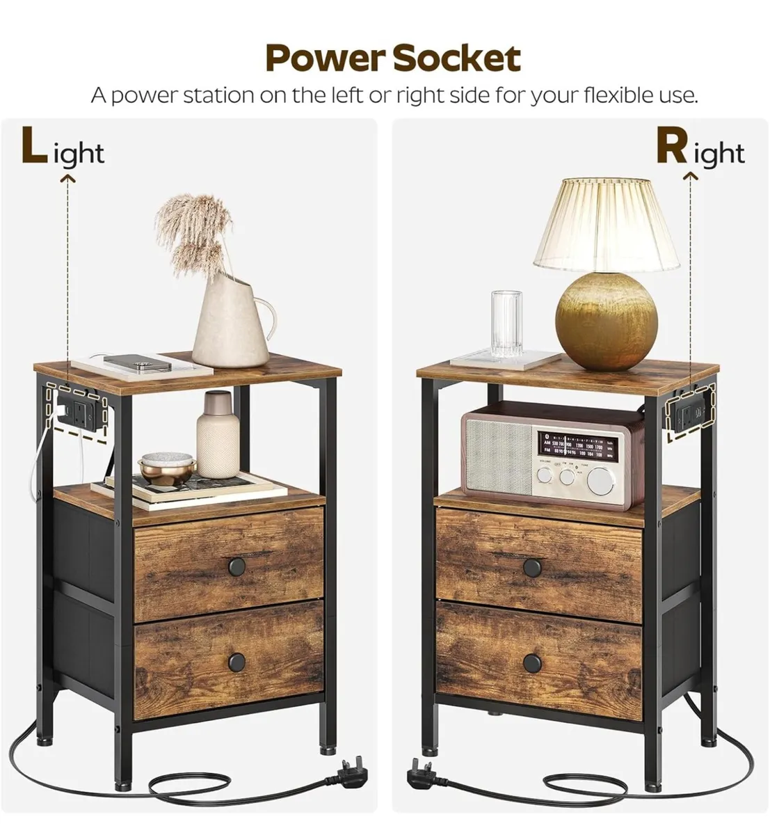 Bedside Table with Charging Station, End Table wit - Image 4