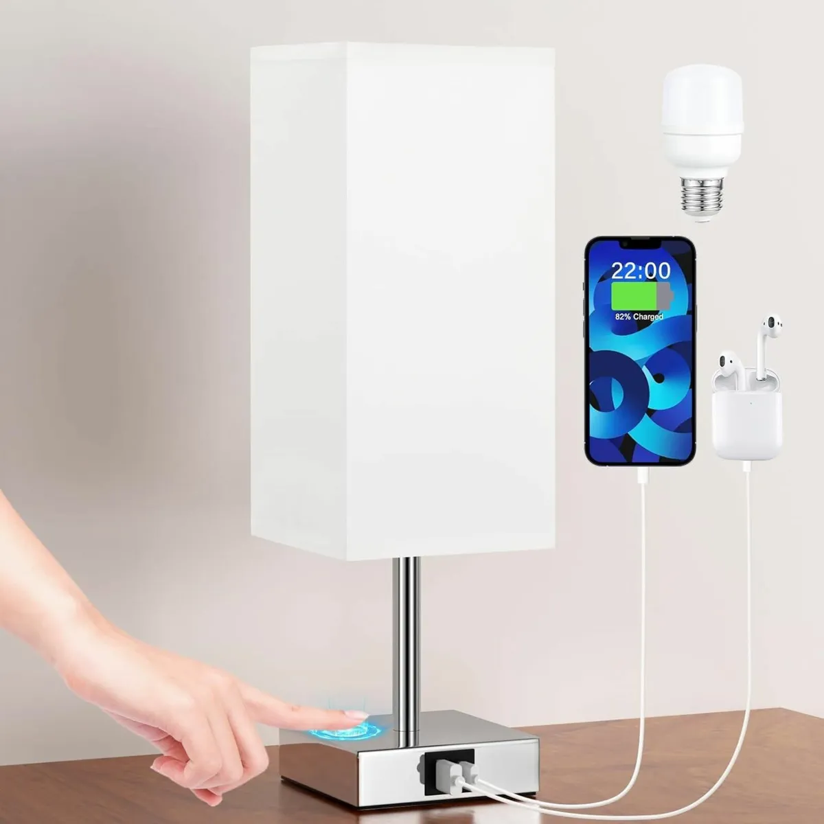 Bedside Lamp Touch Control Table Lamp with USB A+C - Image 2